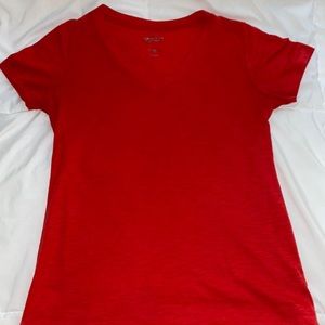 red short sleeve v-neck